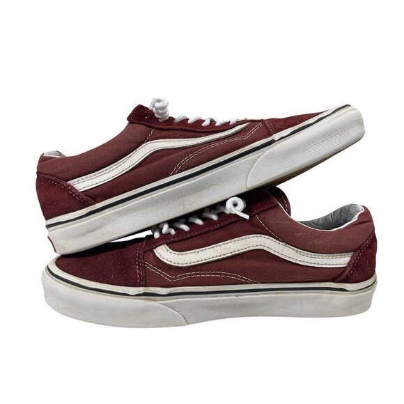 Vans Old Skool Skater Shoes Womens 8.5 Maroon Red Suede Canvas Low Top Sneaker - Picture 6 of 11